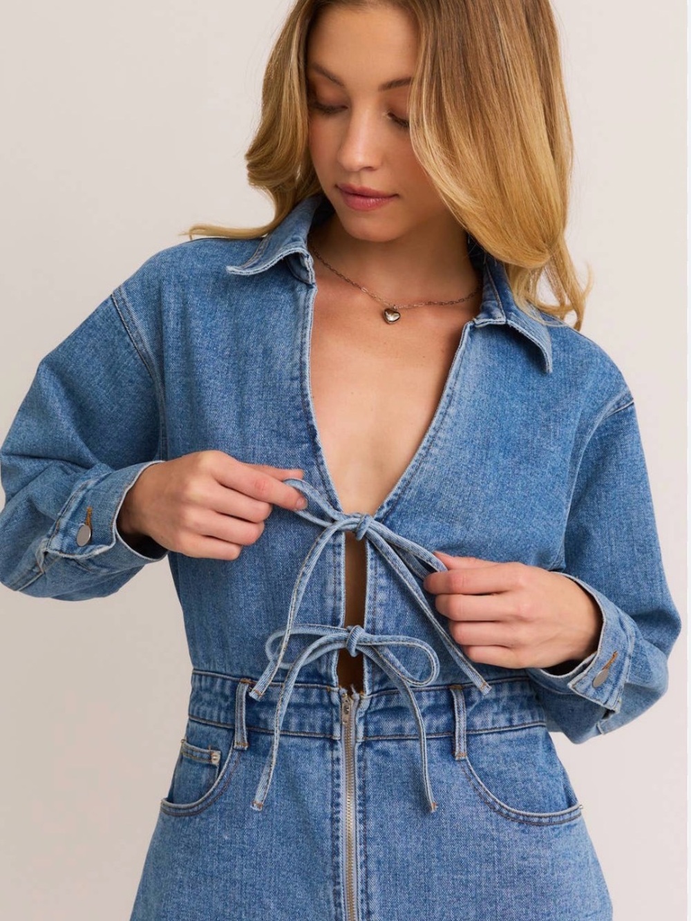 Le Lis Blue Denim Tie-Front Romper